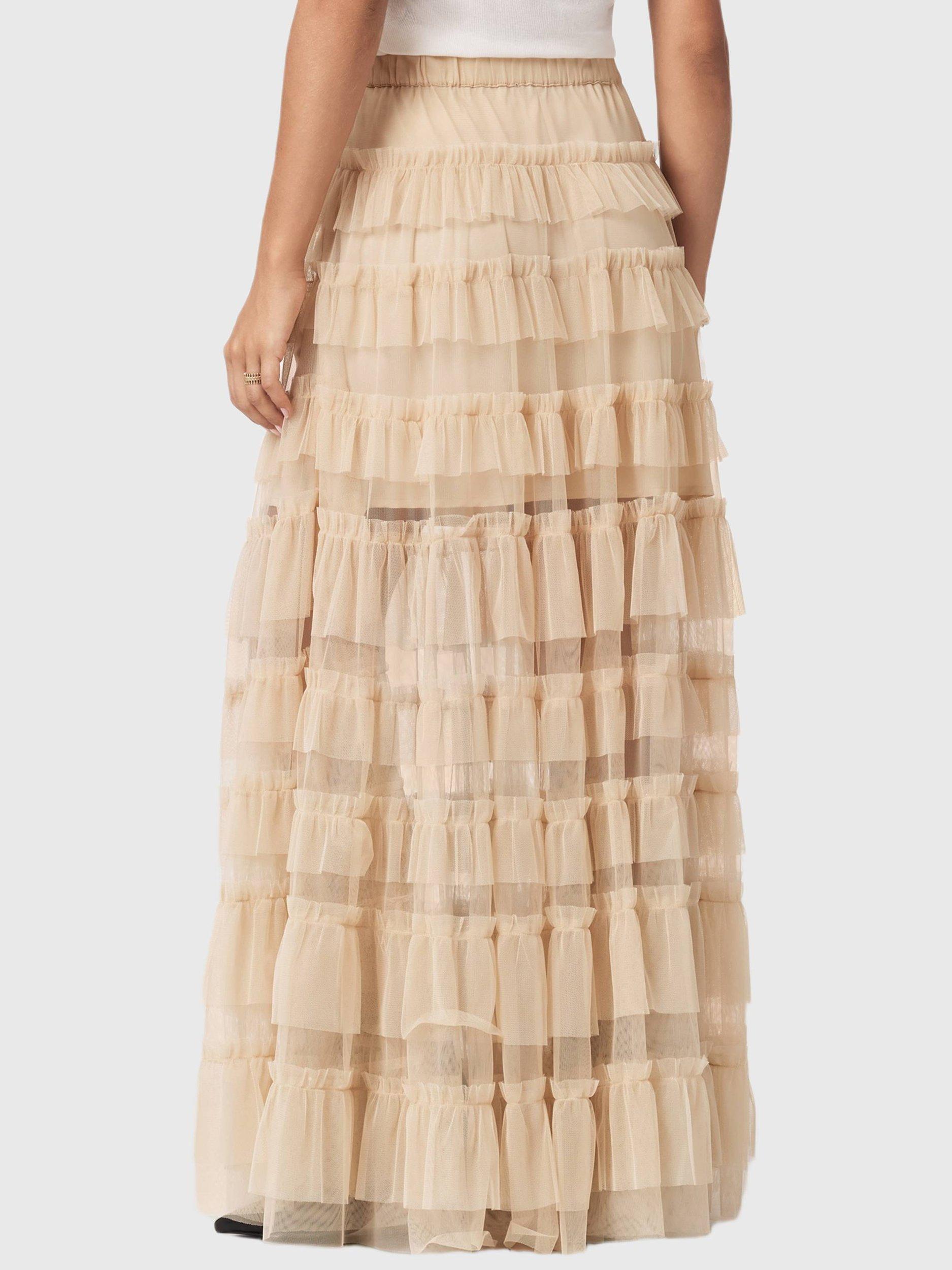 Product image 2 of 8, which shows AllSaints Aude Ruffle Maxi Skirt, Blush Pink, 10