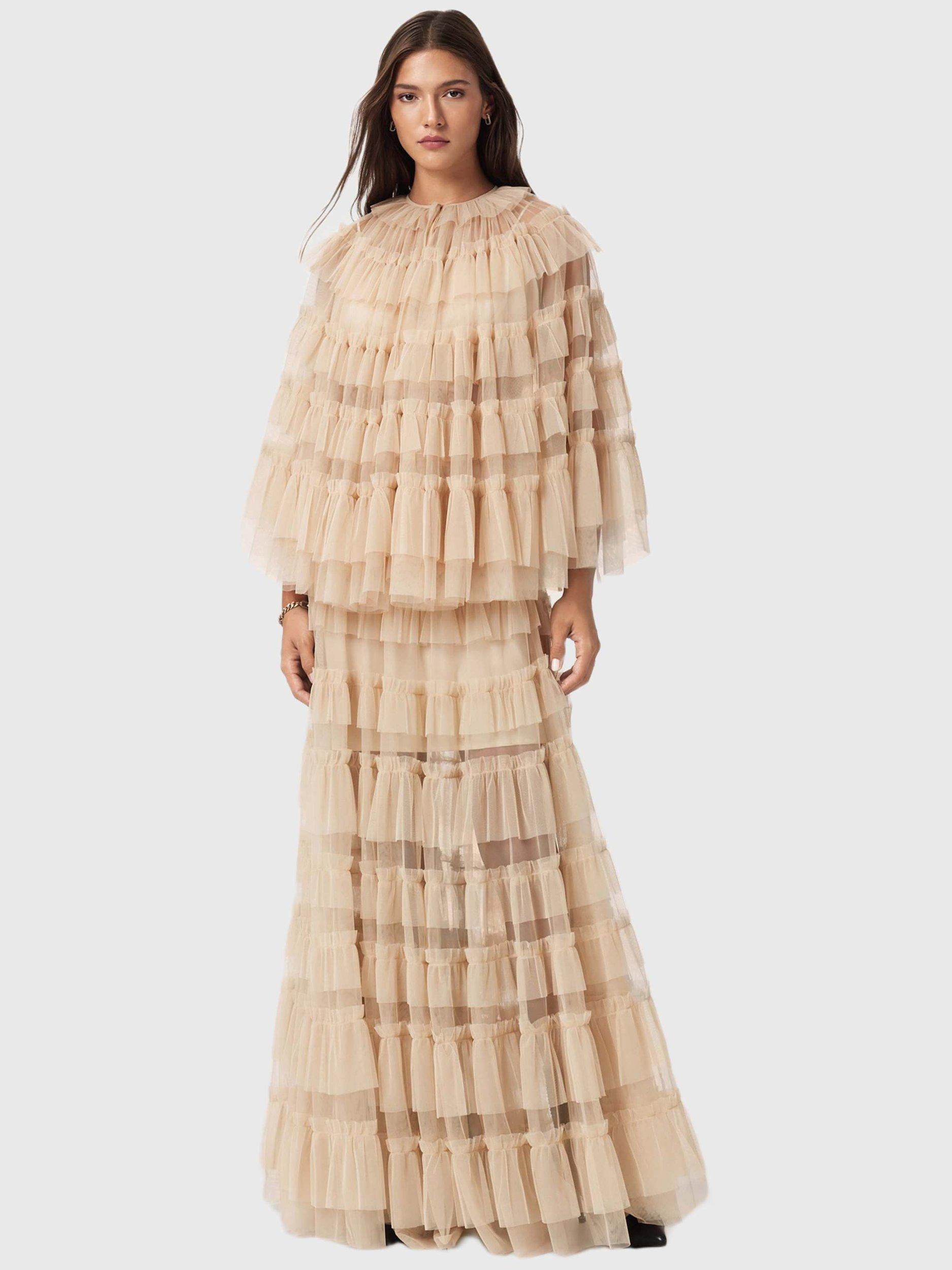 Product image 3 of 8, which shows AllSaints Aude Ruffle Maxi Skirt, Blush Pink, 10