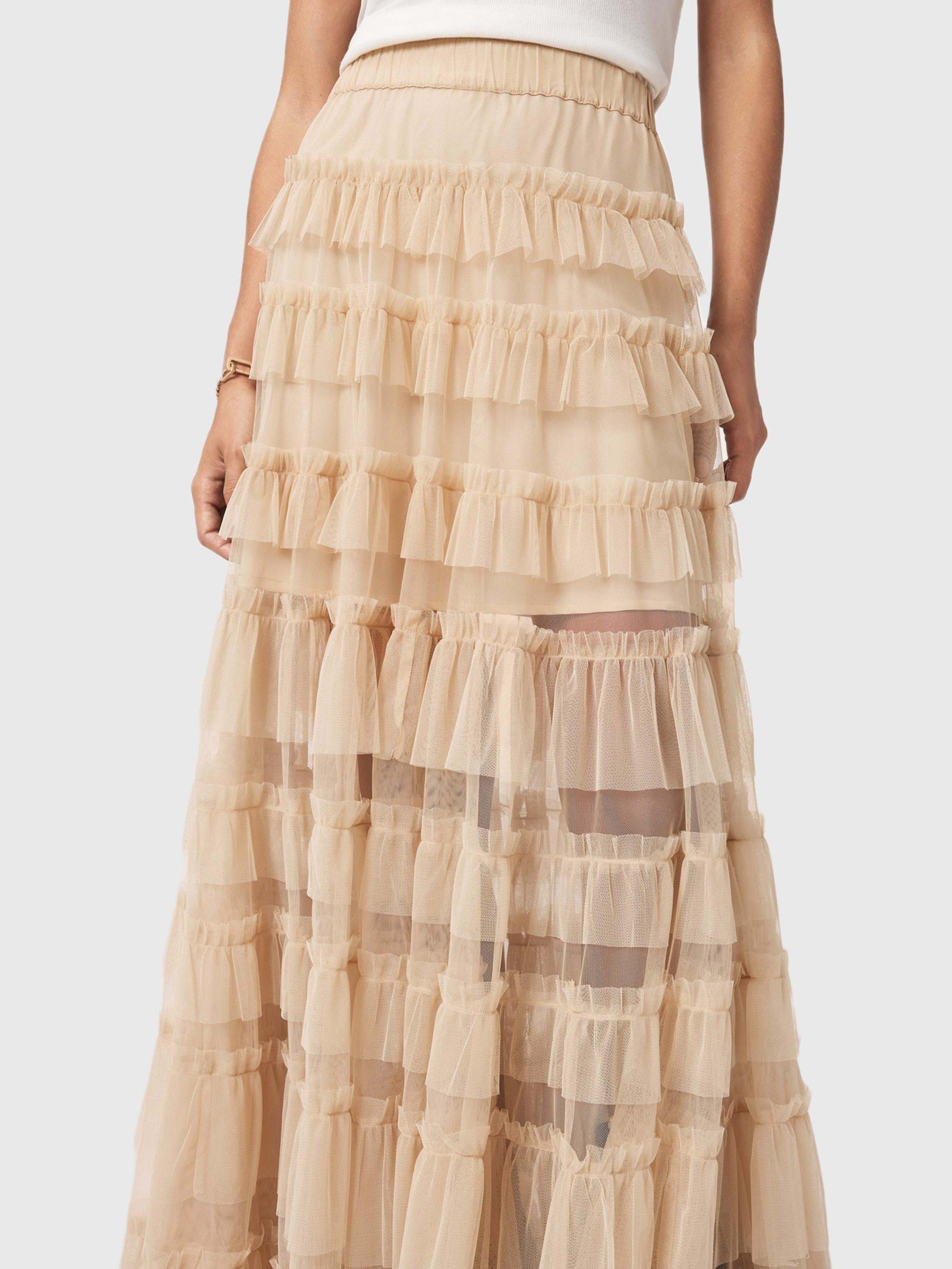 Product image 5 of 8, which shows AllSaints Aude Ruffle Maxi Skirt, Blush Pink, 10
