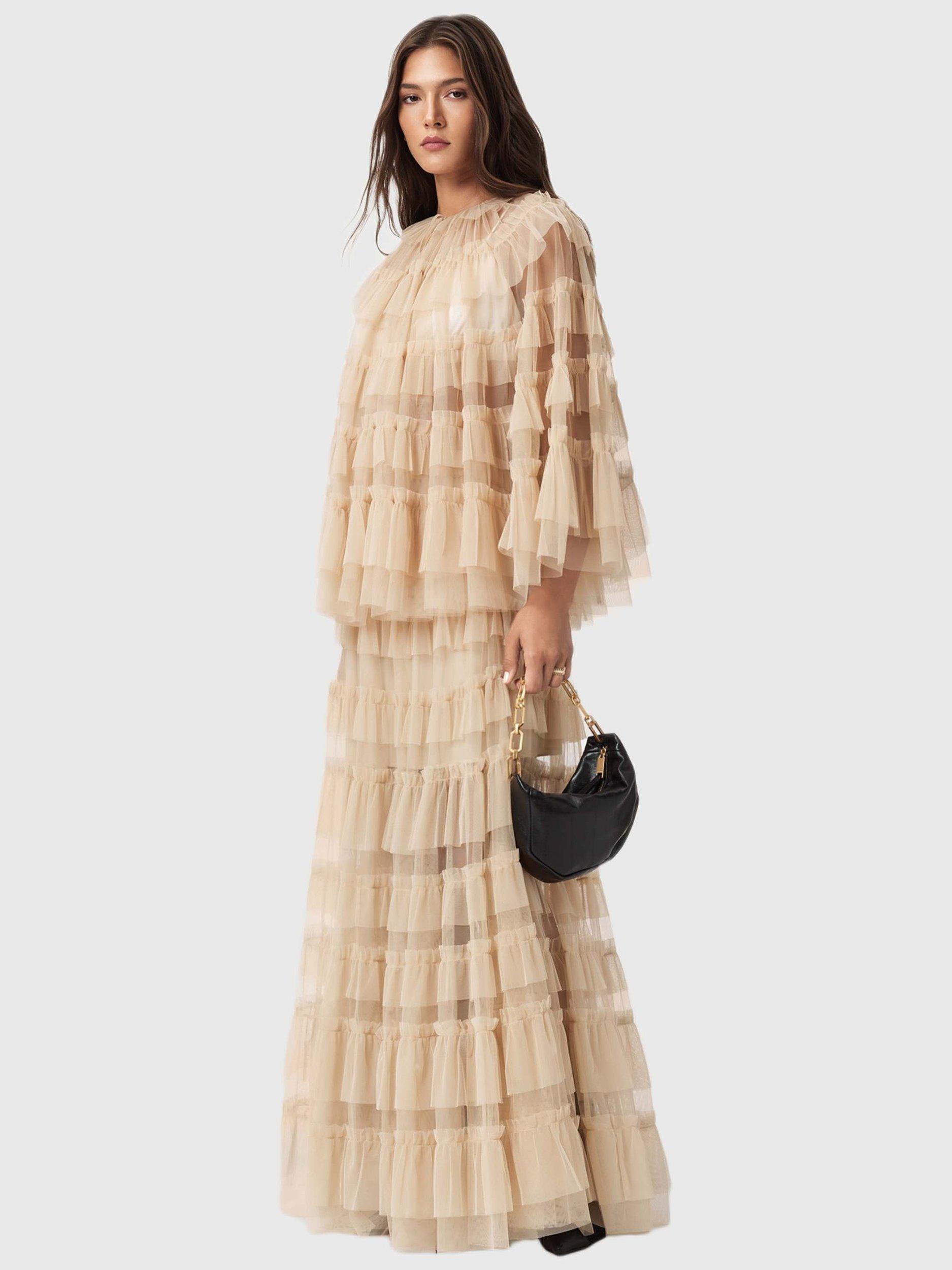 Product image 6 of 8, which shows AllSaints Aude Ruffle Maxi Skirt, Blush Pink, 10
