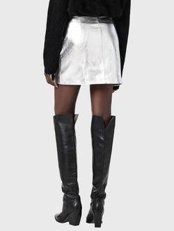 AllSaints Renai Leather Mini Skirt, Silver - view 2, Silver