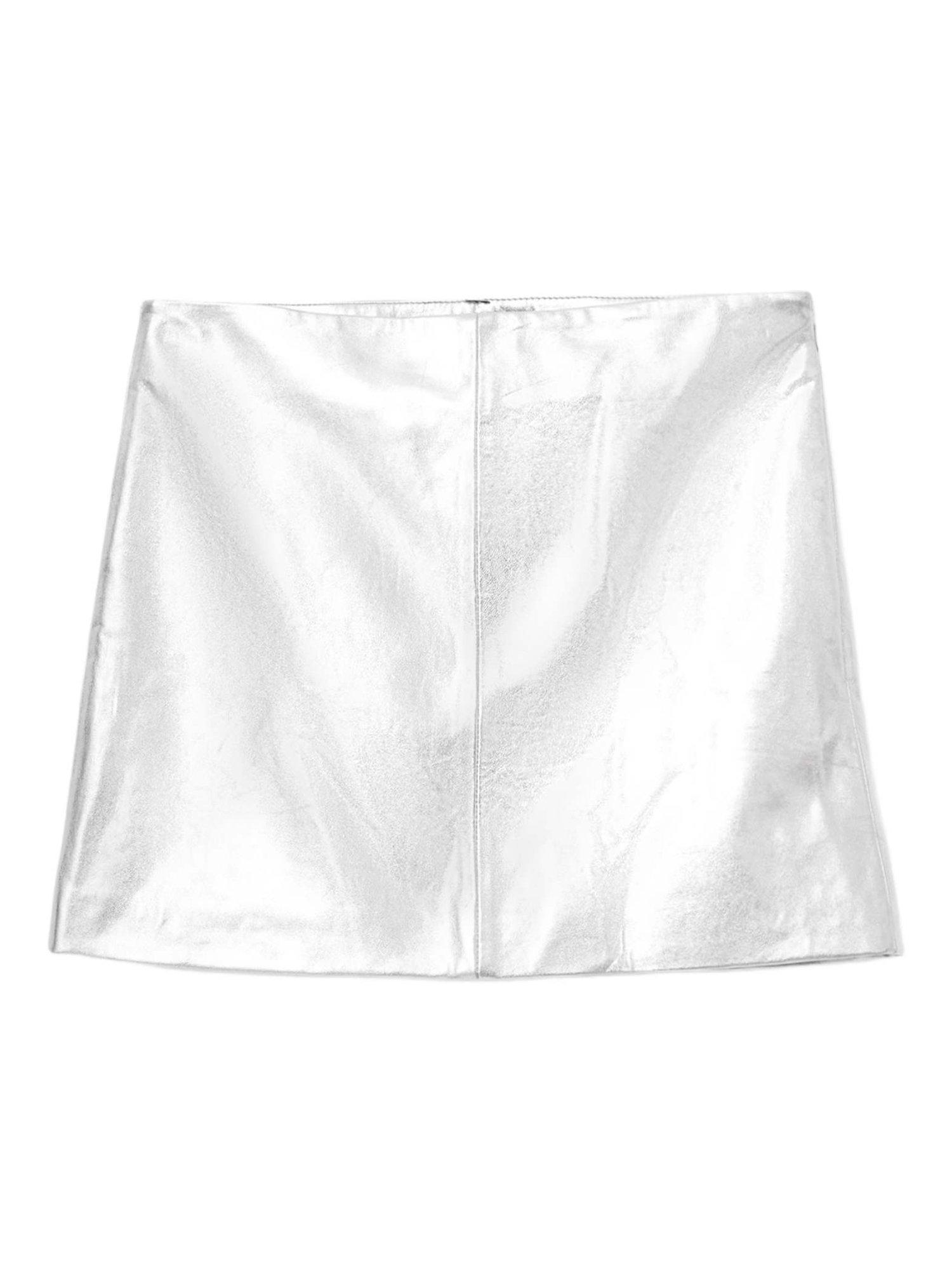 Product image 4 of 8, which shows AllSaints Renai Leather Mini Skirt, Silver, 12