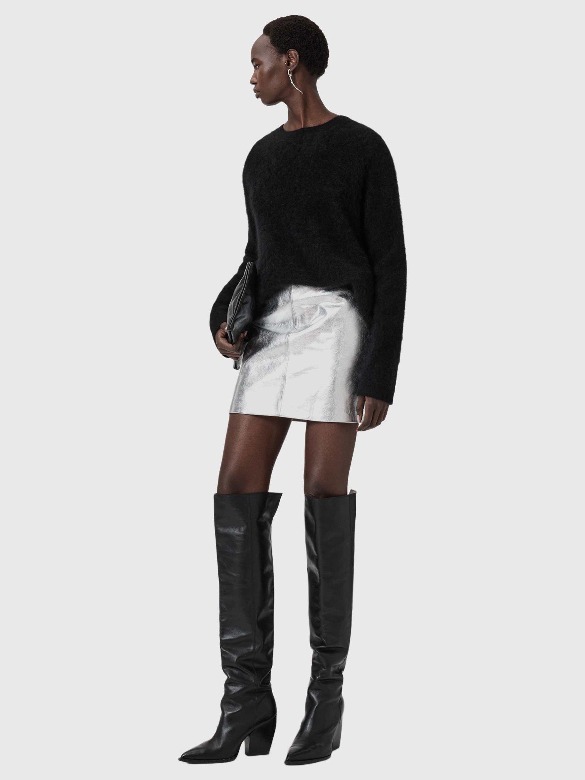 Product image 7 of 8, which shows AllSaints Renai Leather Mini Skirt, Silver, 12