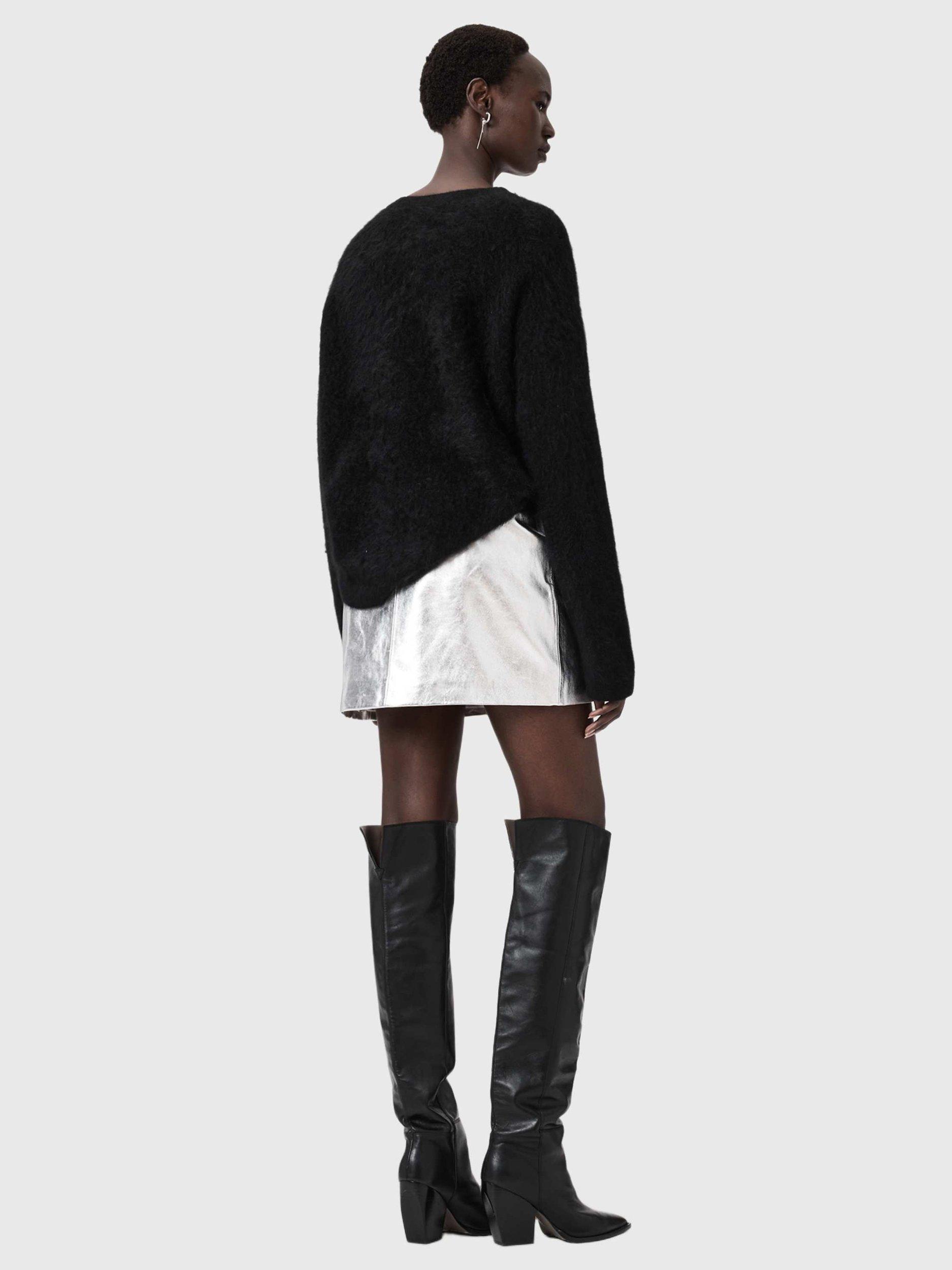 Product image 8 of 8, which shows AllSaints Renai Leather Mini Skirt, Silver, 12
