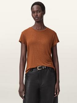 AllSaints Anna Shimmer T-Shirt, Rust Brown, Rust Brown