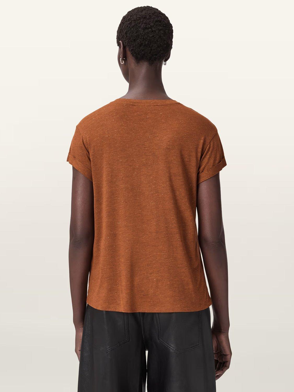 Product image 2 of 5, which shows AllSaints Anna Shimmer T-Shirt, Rust Brown, XS