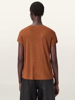 AllSaints Anna Shimmer T-Shirt, Rust Brown - view 2, Rust Brown