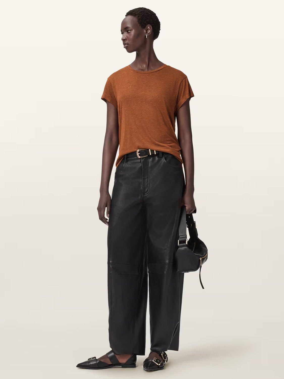 Product image 3 of 5, which shows AllSaints Anna Shimmer T-Shirt, Rust Brown, XS