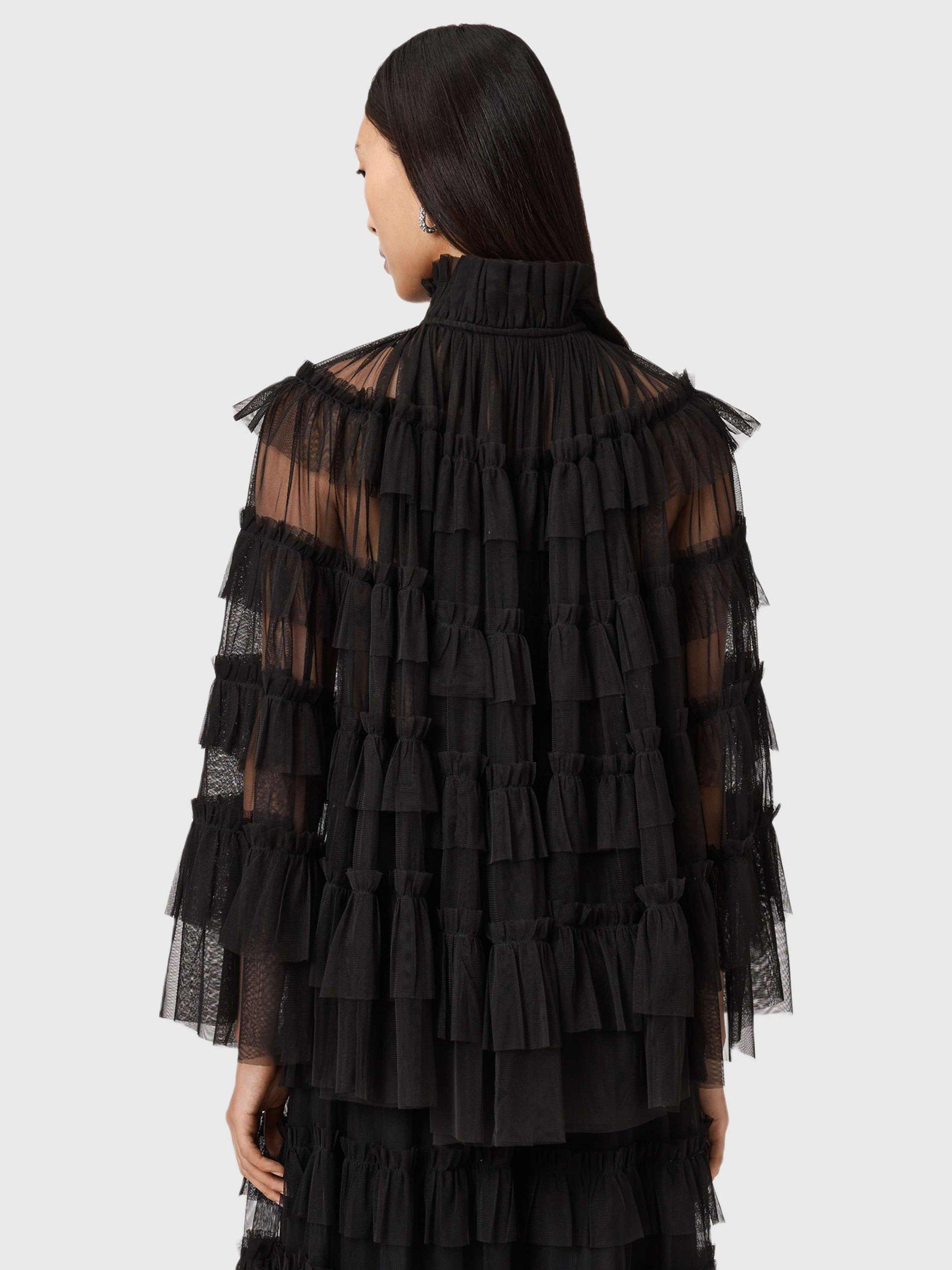 Product image 2 of 6, which shows AllSaints Aude Ruffle Cape Top, Black, One Size