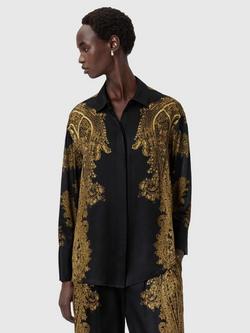 AllSaints Bernie Brocade Floral Shirt containing LENZING™ ECOVERO™ Viscose, Ella Black, Ella Black