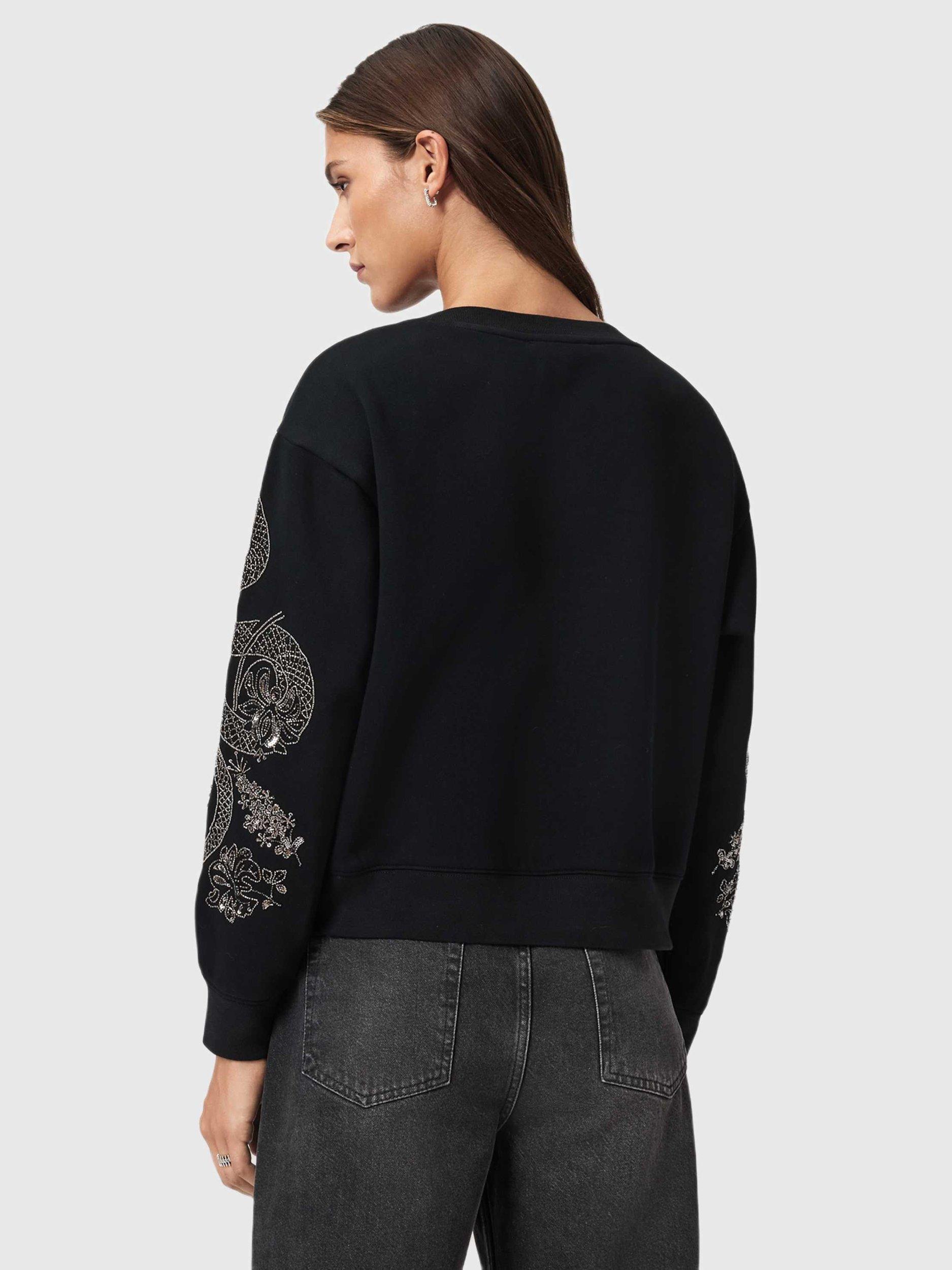 Product image 2 of 7, which shows AllSaints Cecile Pippa Embellished Sweatshirt, Black, L