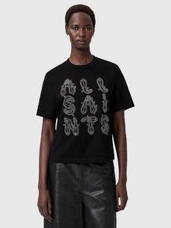 AllSaints Ella Lisa Cotton Beaded T-Shirt, Black, Black
