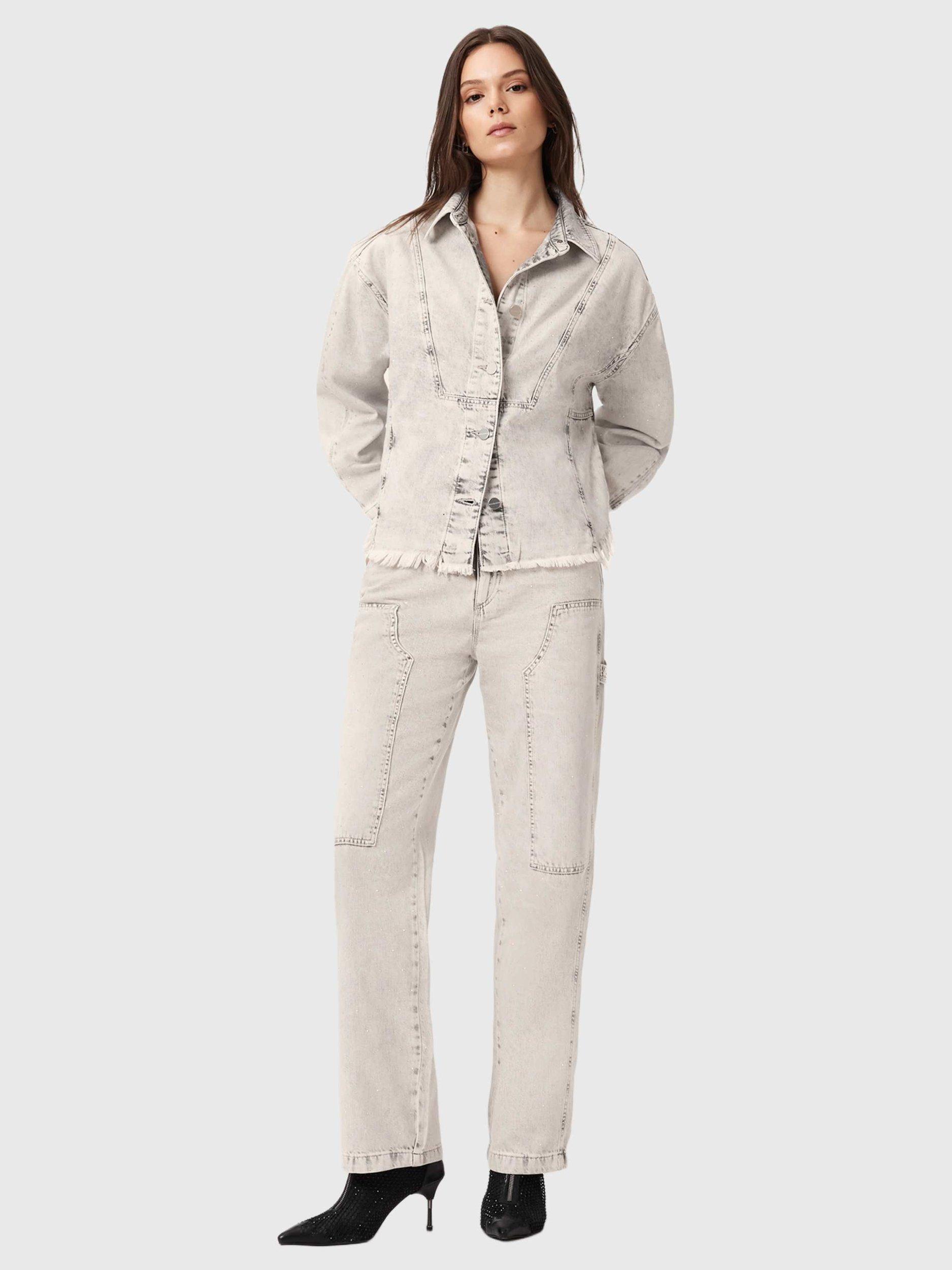 Product image 3 of 8, which shows AllSaints Hettie Denim Shacket, Snow Grey, L