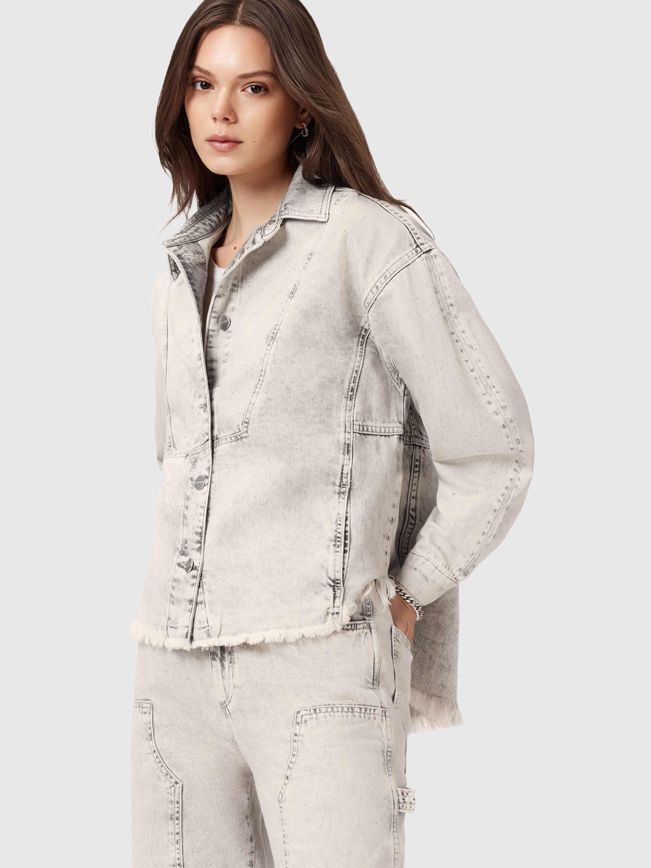 Product image 5 of 8, which shows AllSaints Hettie Denim Shacket, Snow Grey, L