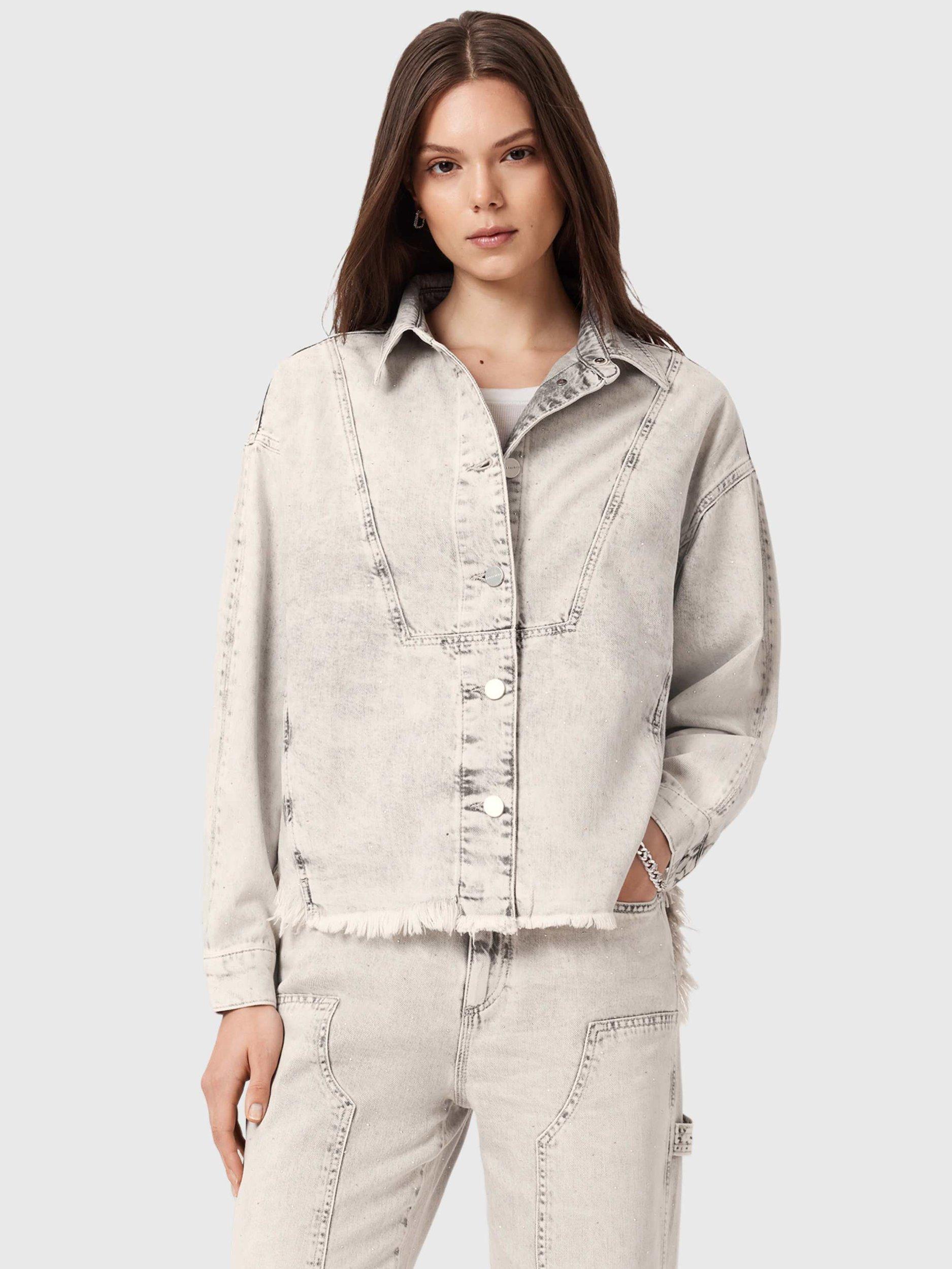 Product image 7 of 8, which shows AllSaints Hettie Denim Shacket, Snow Grey, L