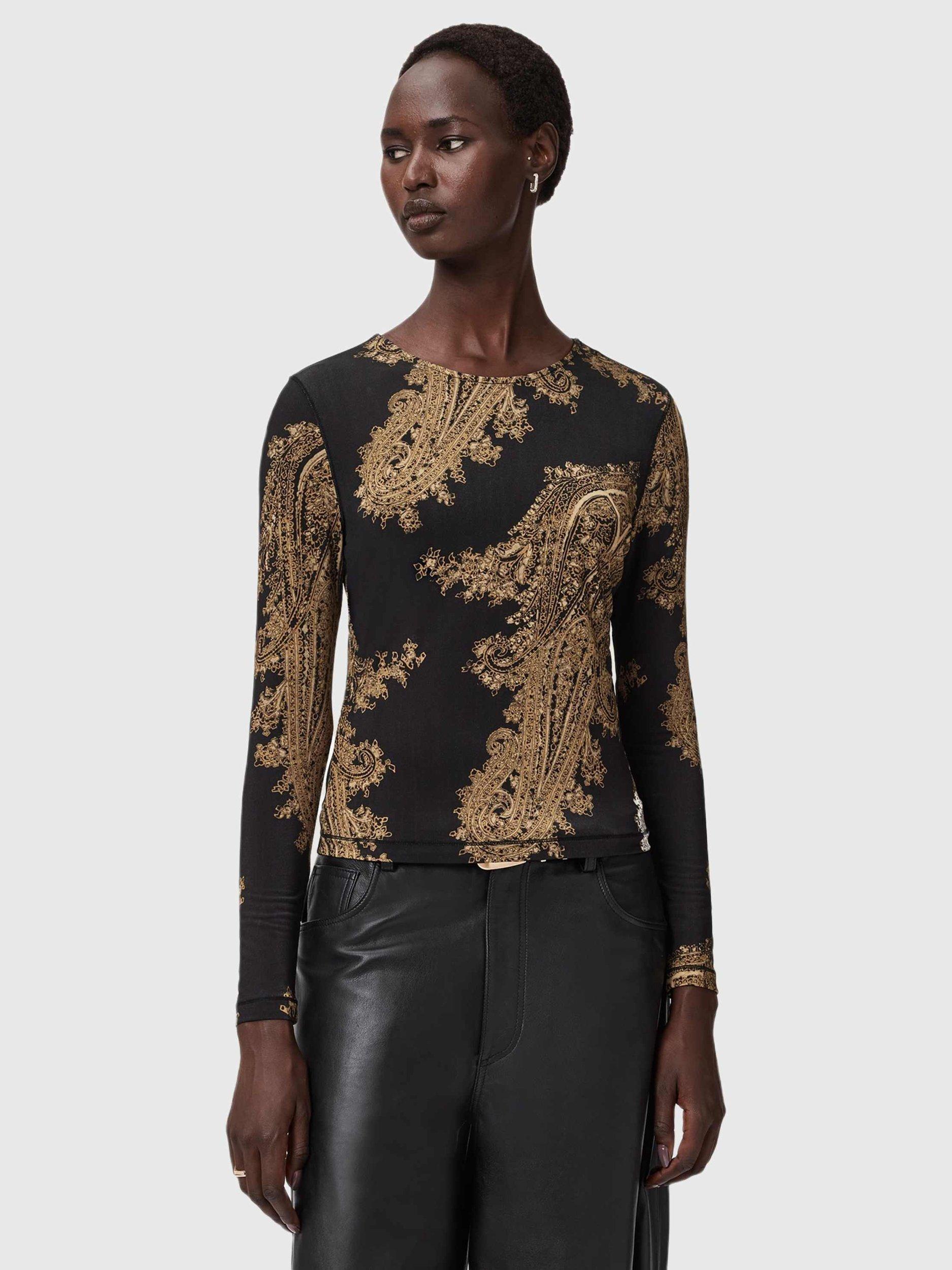 Product image 7 of 7, which shows AllSaints Katlyn Paisley Top, Black, 10