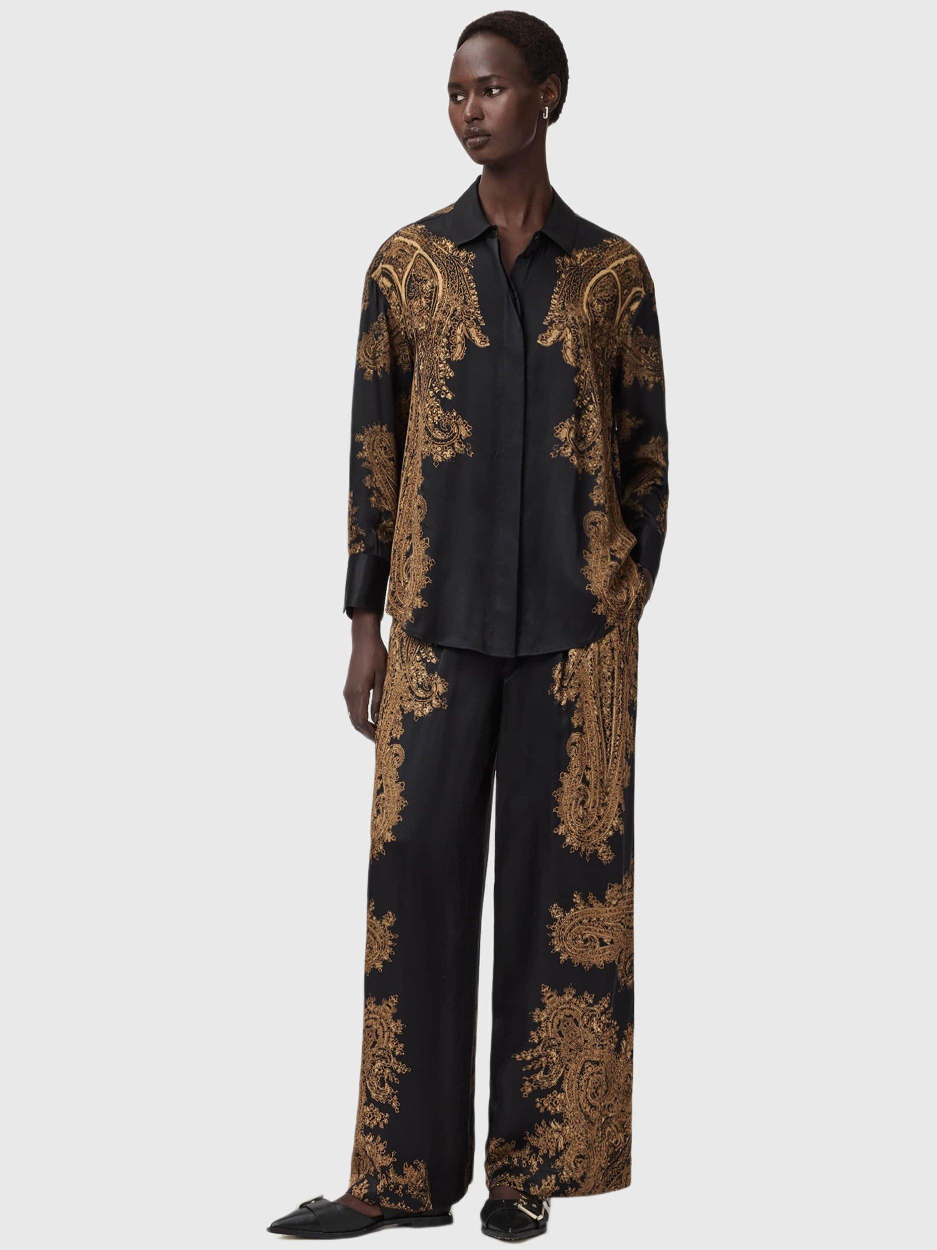 Product image 3 of 8, which shows AllSaints Leanna Brocade Trousers, Black/Multi, 10