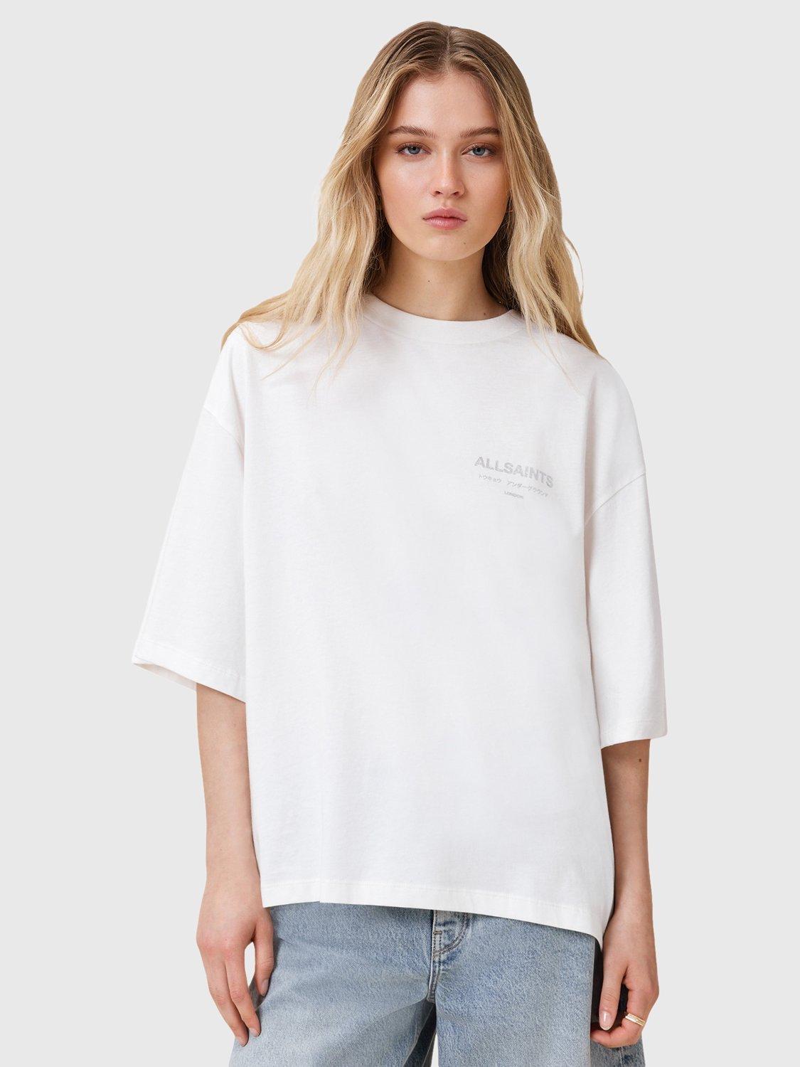 Product image 1 of 8, which shows AllSaints Under Amelie Graphic T-Shirt, White, XS
