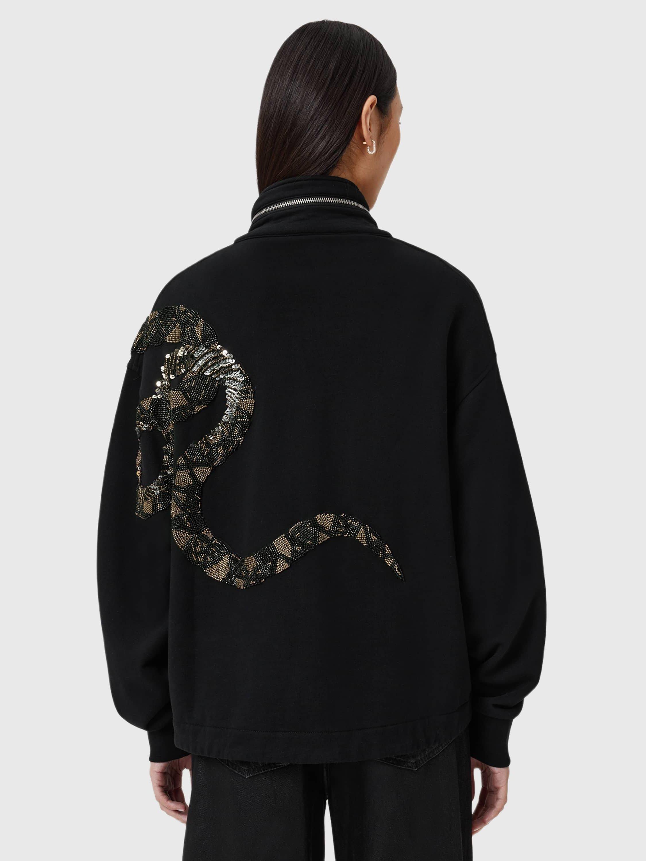 Product image 4 of 5, which shows AllSaints Ouros Claire Snake Shacket, Black, XS