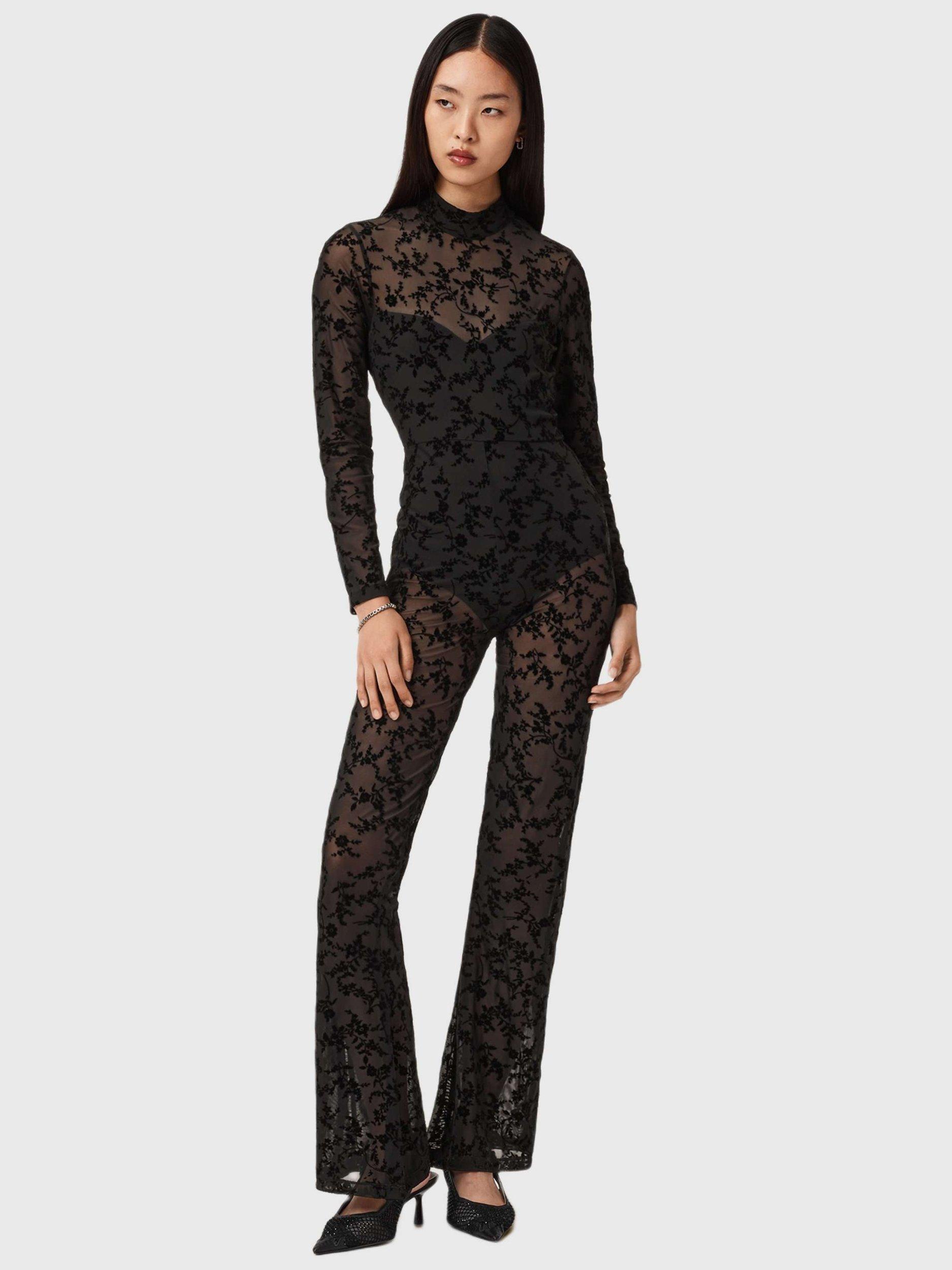 Product image 3 of 5, which shows AllSaints Rylee Flock Jumpsuit, Black, 10
