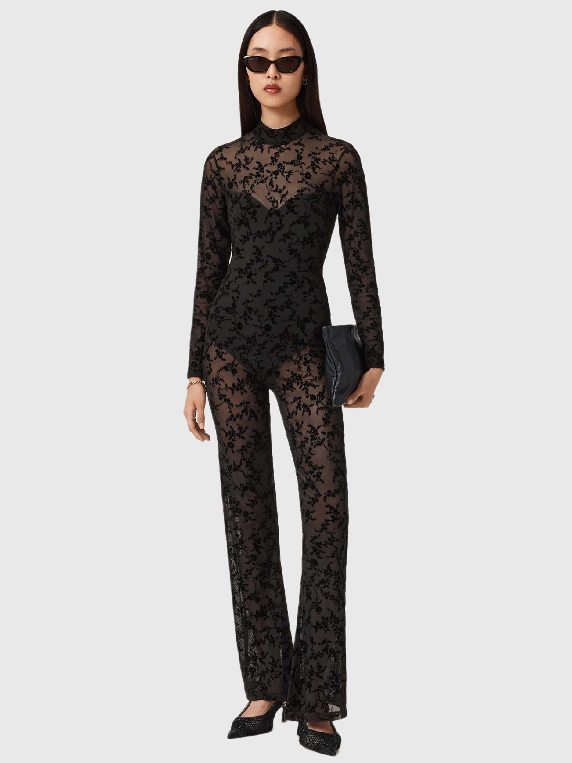 Product image 5 of 5, which shows AllSaints Rylee Flock Jumpsuit, Black, 10