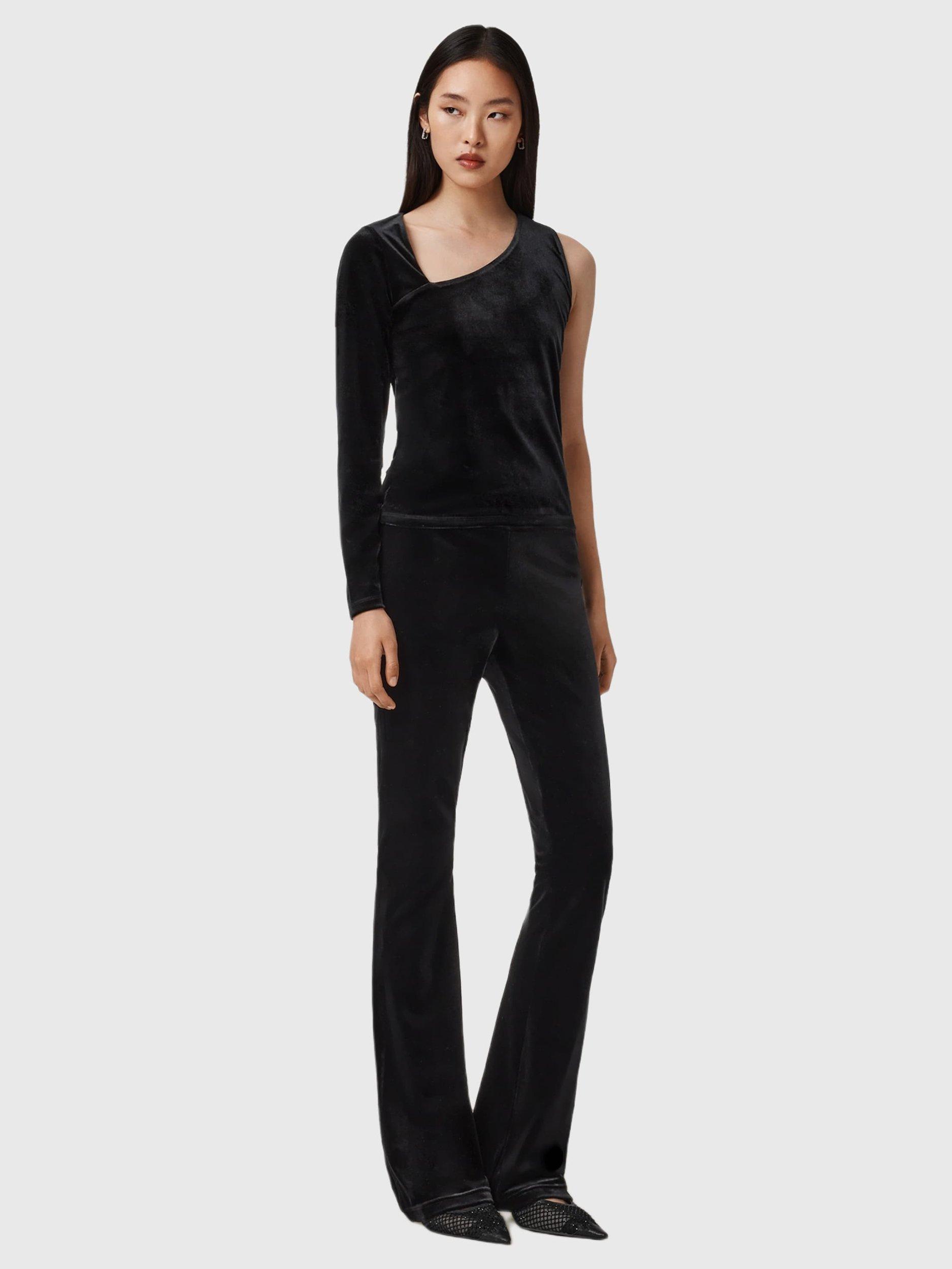 Product image 3 of 7, which shows AllSaints Zanni Velvet Flared Trousers, Black, 10