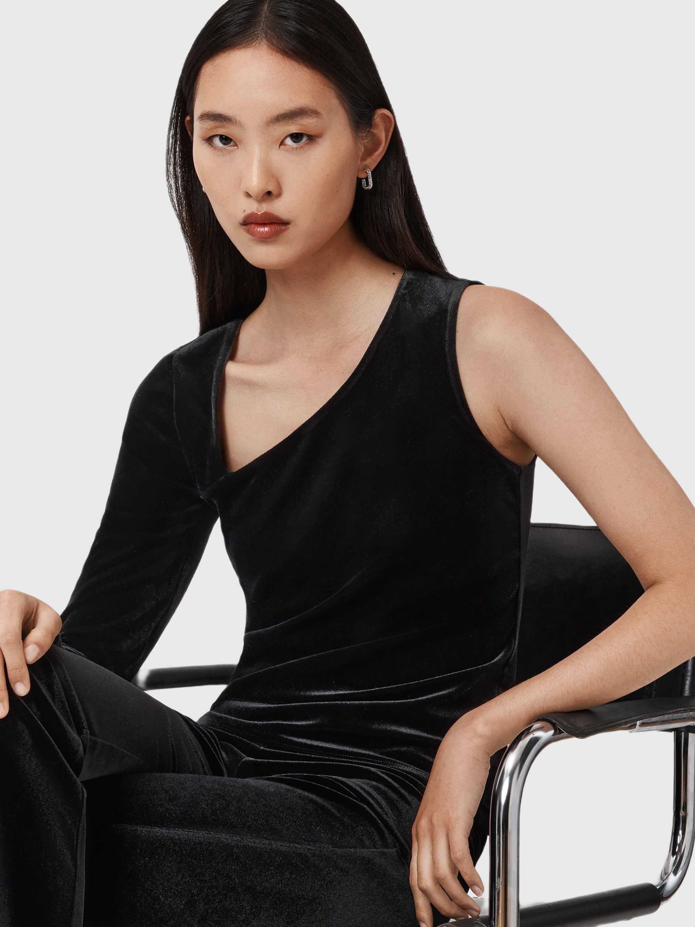 Product image 5 of 7, which shows AllSaints Zanni Velvet Flared Trousers, Black, 10