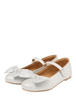 Angel & Rocket Kids' Bow Metallic Mary Jane Shoes, Silver - view 2, Silver