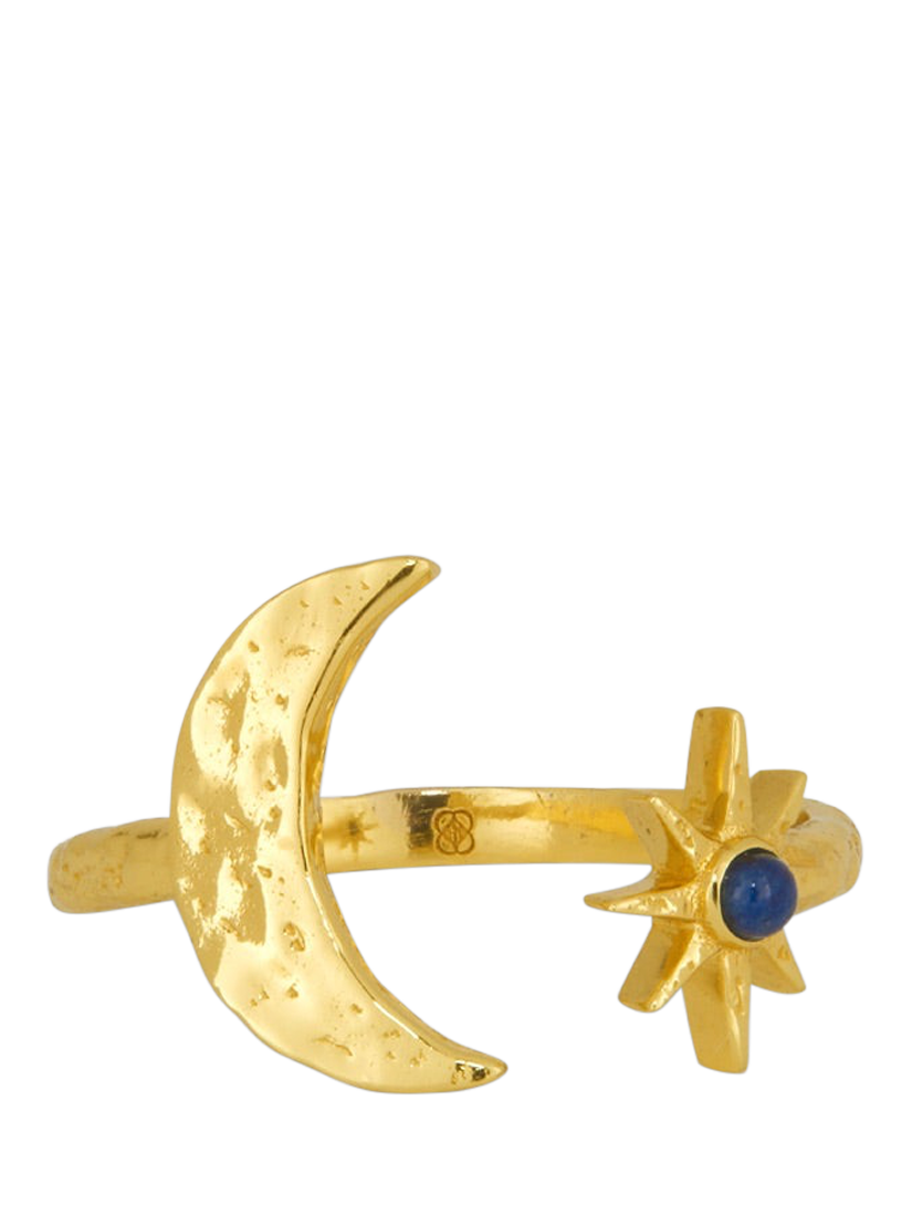 Product image 1 of 5, which shows Ottoman Hands Lapis Moon and Star Ring, Gold, One Size