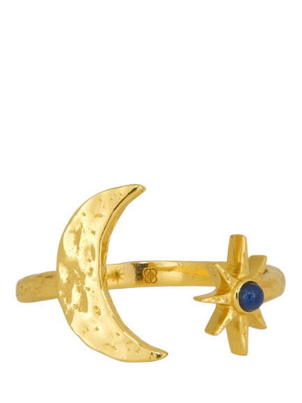 Ottoman Hands Lapis Moon and Star Ring, Gold, One Size, Gold