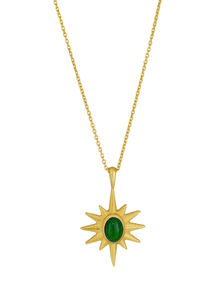 Ottoman Hands Green Onyx Star Necklace, Gold, Gold