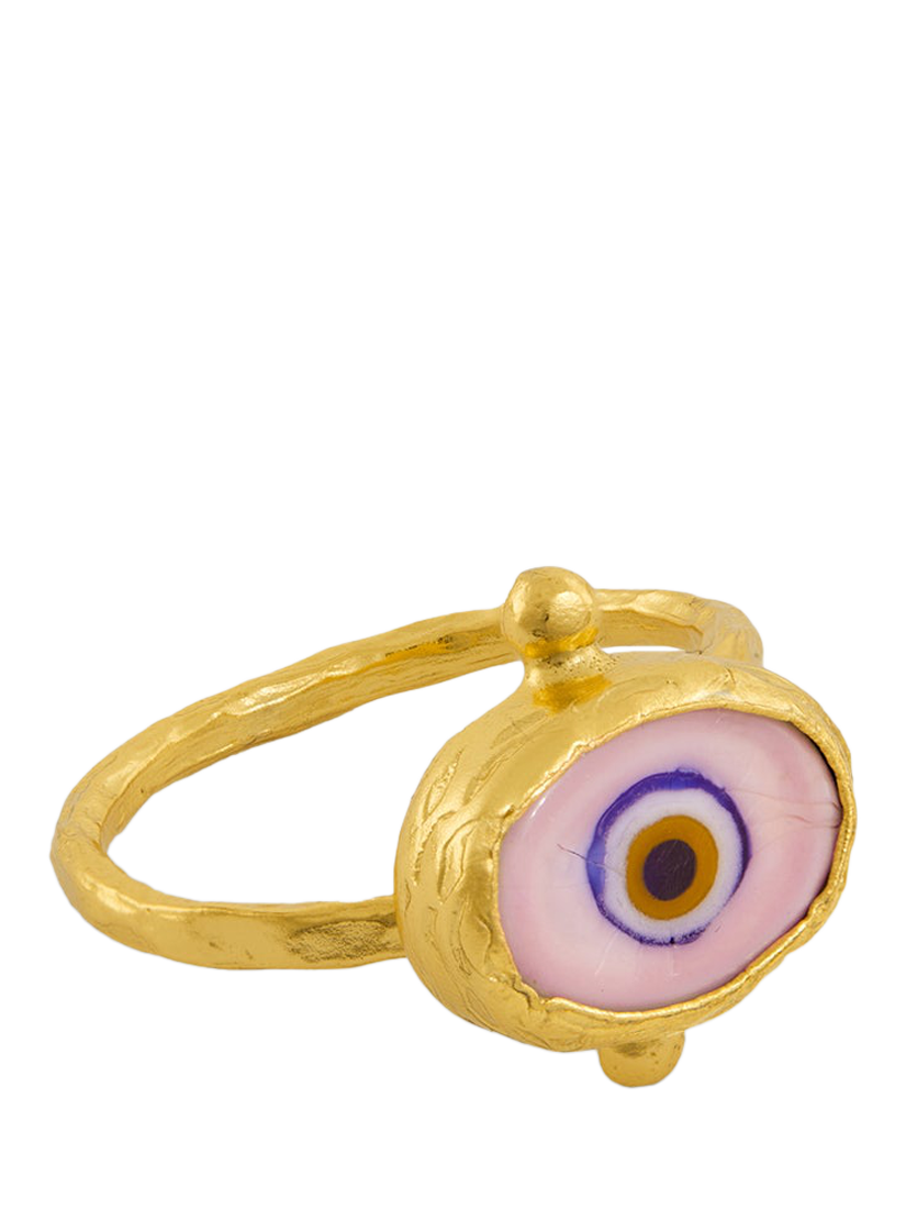 Product image 1 of 4, which shows Ottoman Hands Pink Evil Eye Ring, Gold
