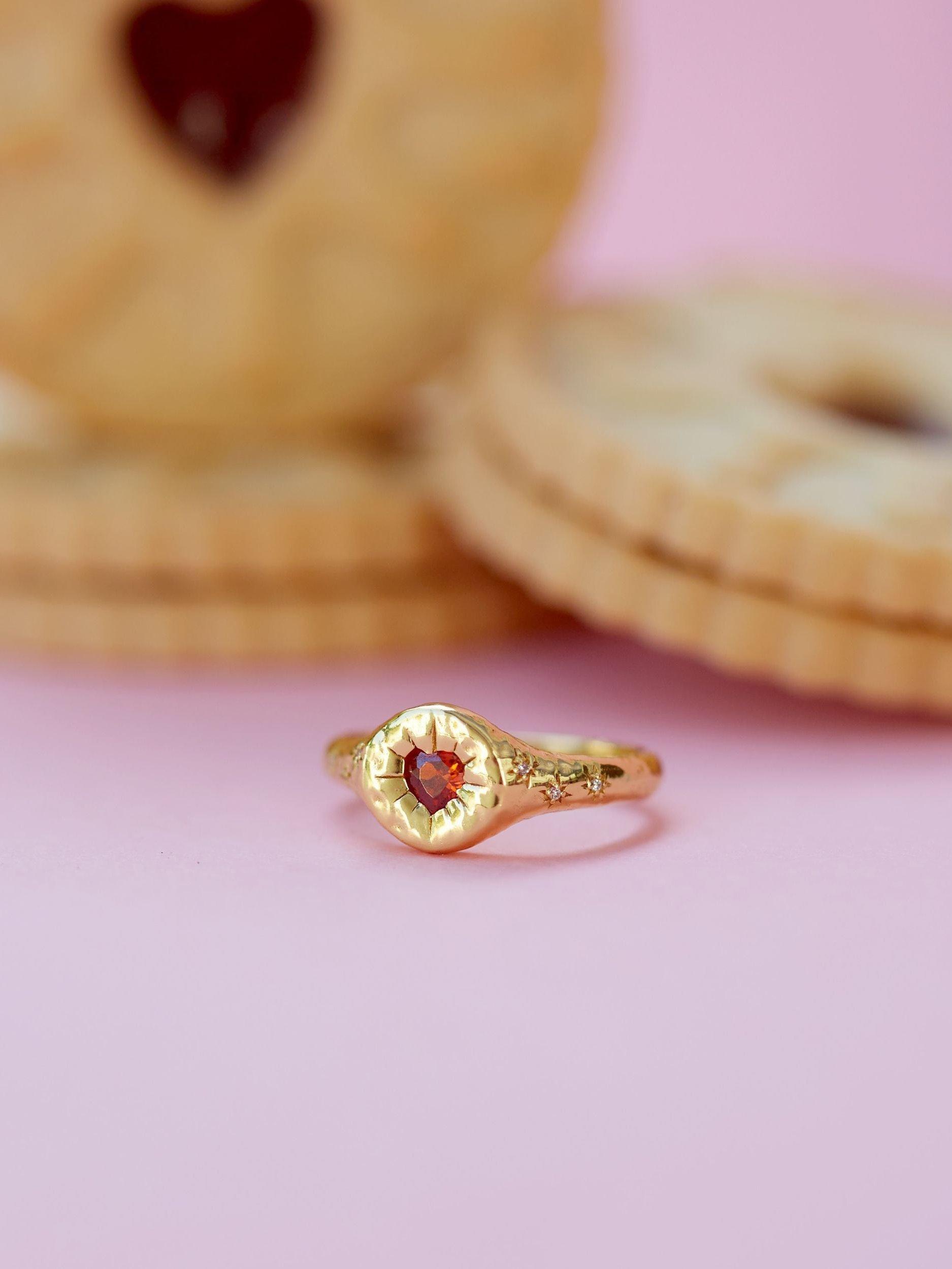 Product image 3 of 6, which shows Ottoman Hands Heart Stacking Ring, Gold, One Size