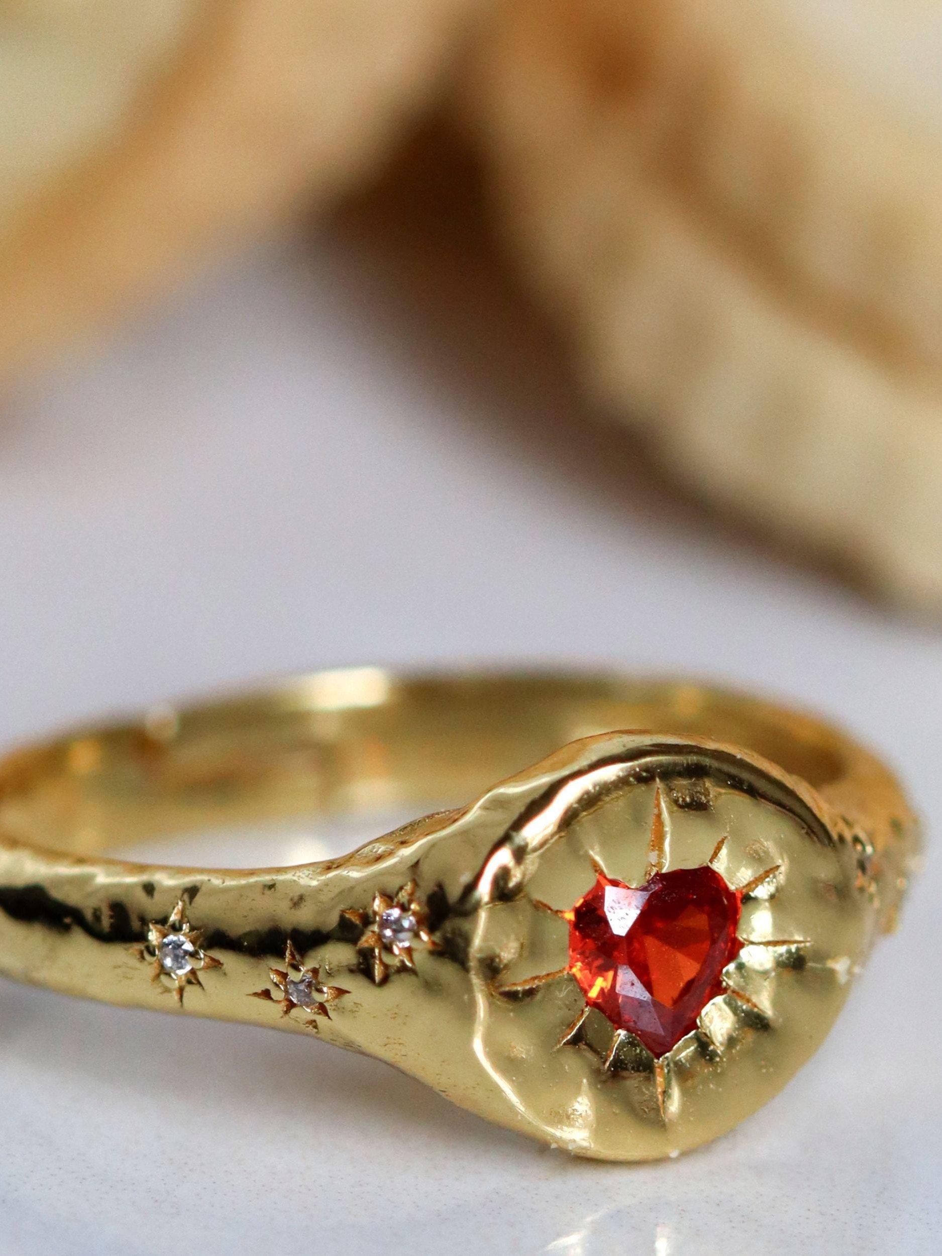 Product image 4 of 6, which shows Ottoman Hands Heart Stacking Ring, Gold, One Size