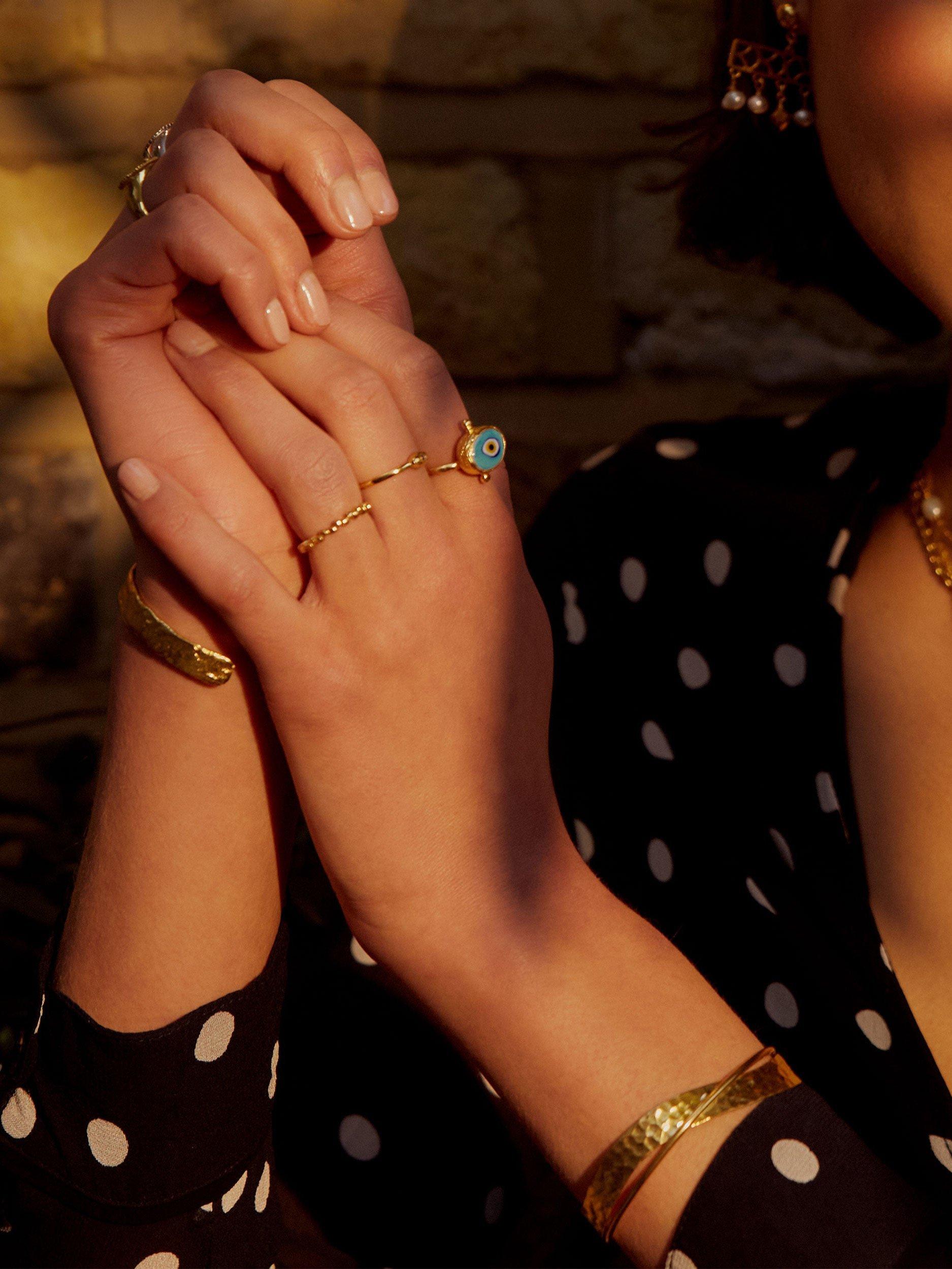 Product image 2 of 7, which shows Ottoman Hands Evil Eye Ring, Gold