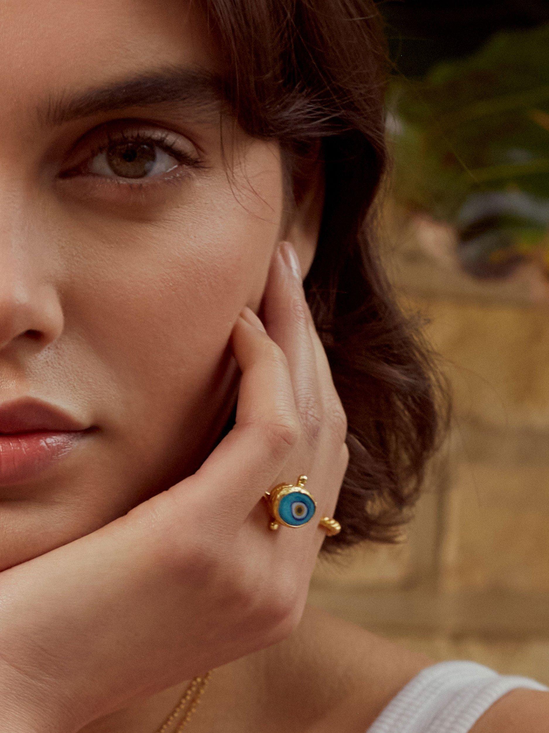 Product image 3 of 7, which shows Ottoman Hands Evil Eye Ring, Gold