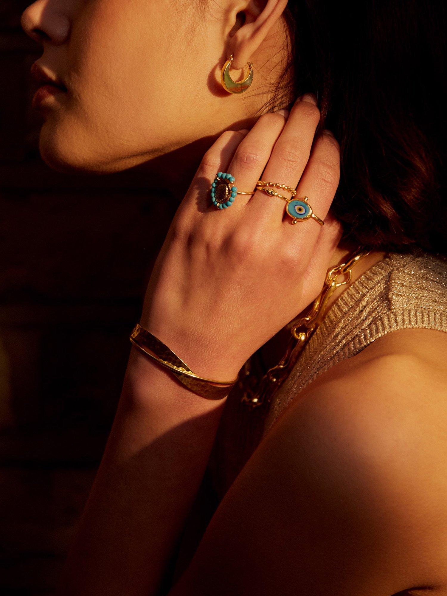 Product image 4 of 7, which shows Ottoman Hands Evil Eye Ring, Gold