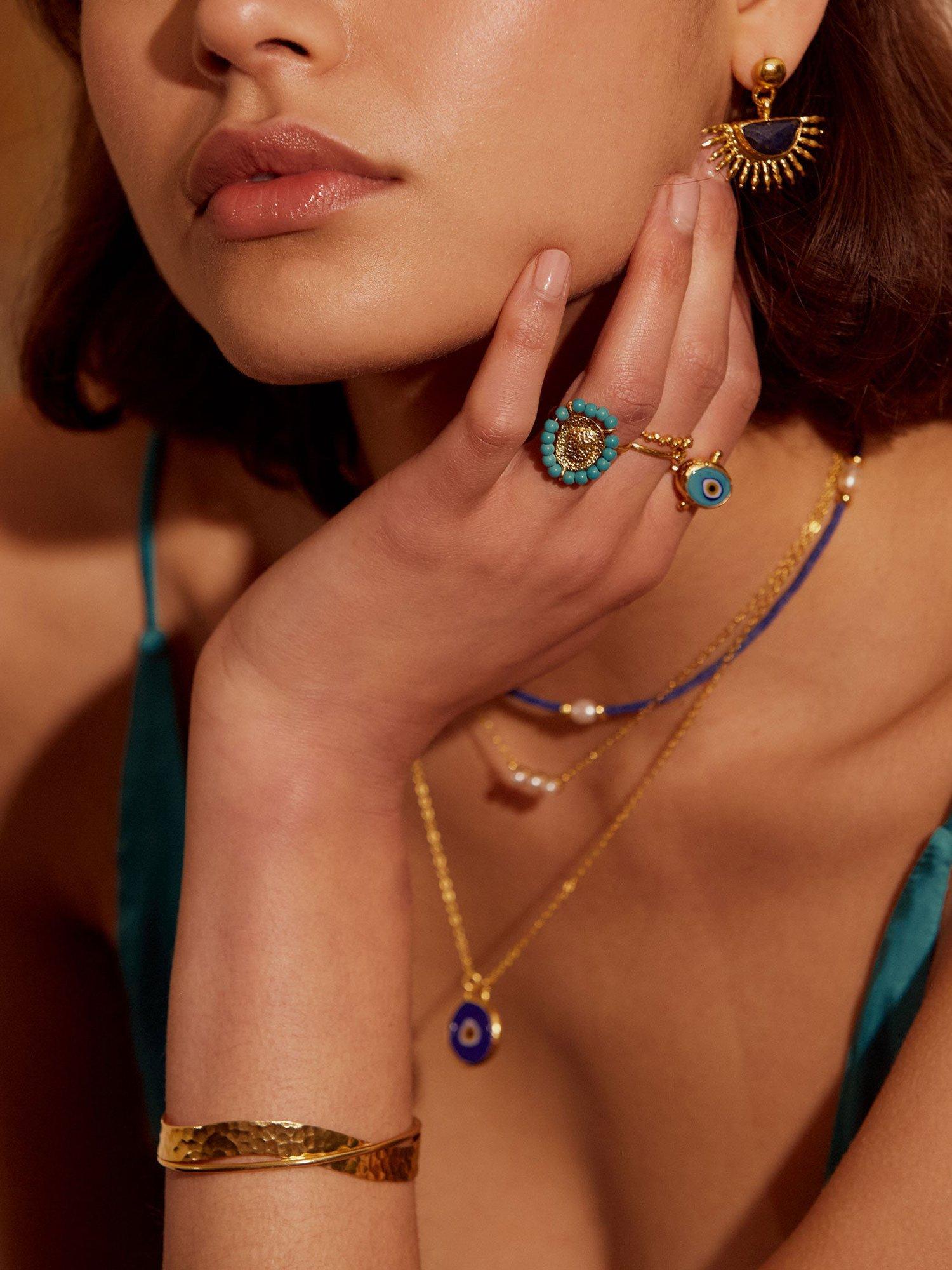 Product image 5 of 7, which shows Ottoman Hands Evil Eye Ring, Gold