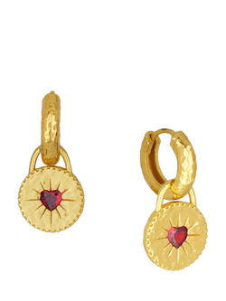 Ottoman Hands Garnet Heart Huggie Earrings, Gold, Gold