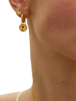 Ottoman Hands Garnet Heart Huggie Earrings, Gold - view 2, Gold