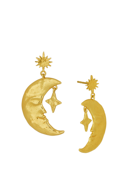 Ottoman Hands Crescent Moon Earrings, Gold, Gold