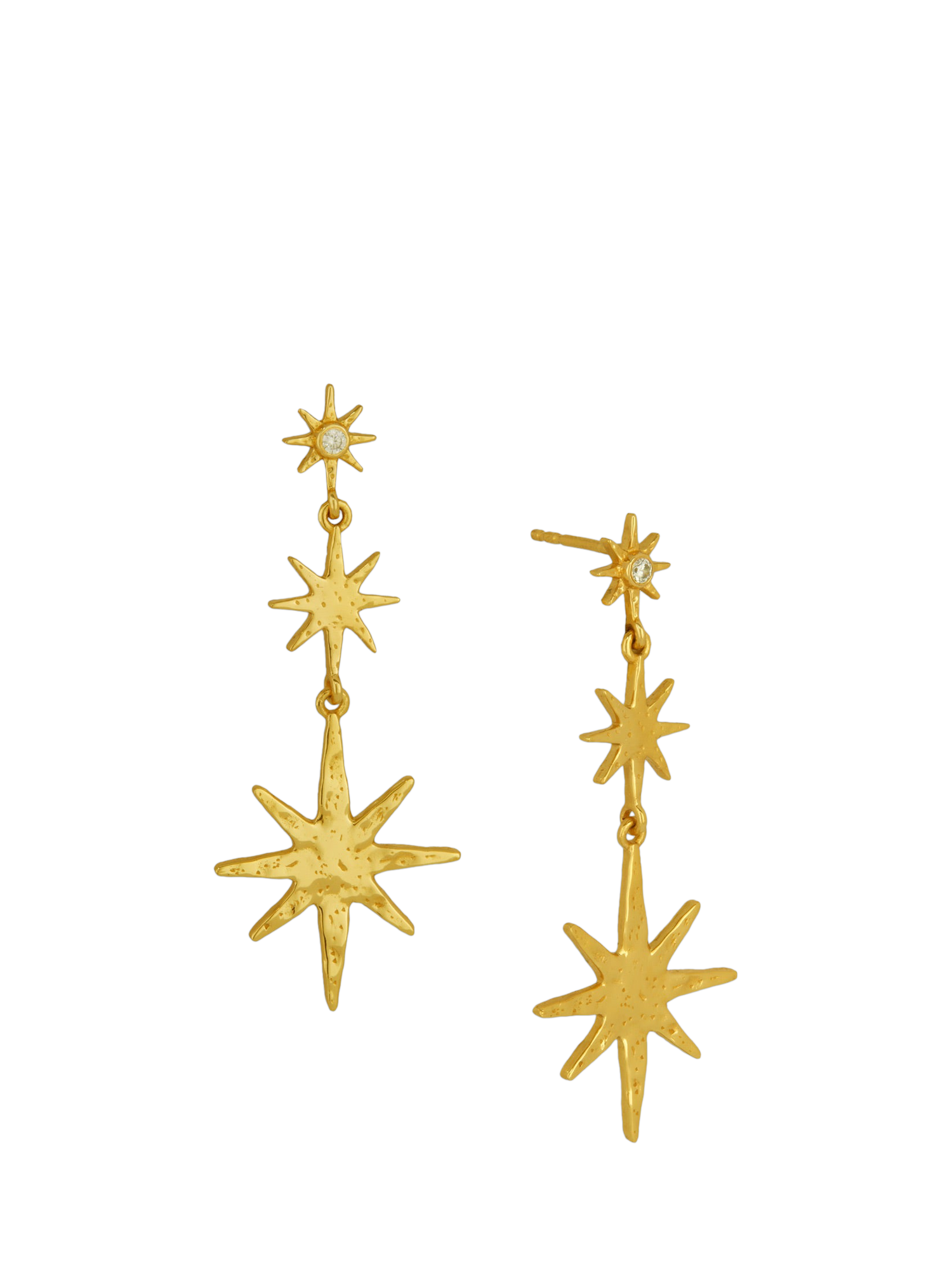 Product image 1 of 5, which shows Ottoman Hands Triple Star Drop Earrings, Gold