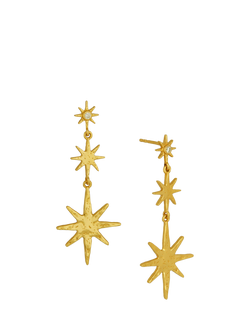 Ottoman Hands Triple Star Drop Earrings, Gold, Gold
