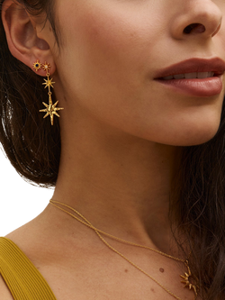 Ottoman Hands Triple Star Drop Earrings, Gold - view 2, Gold