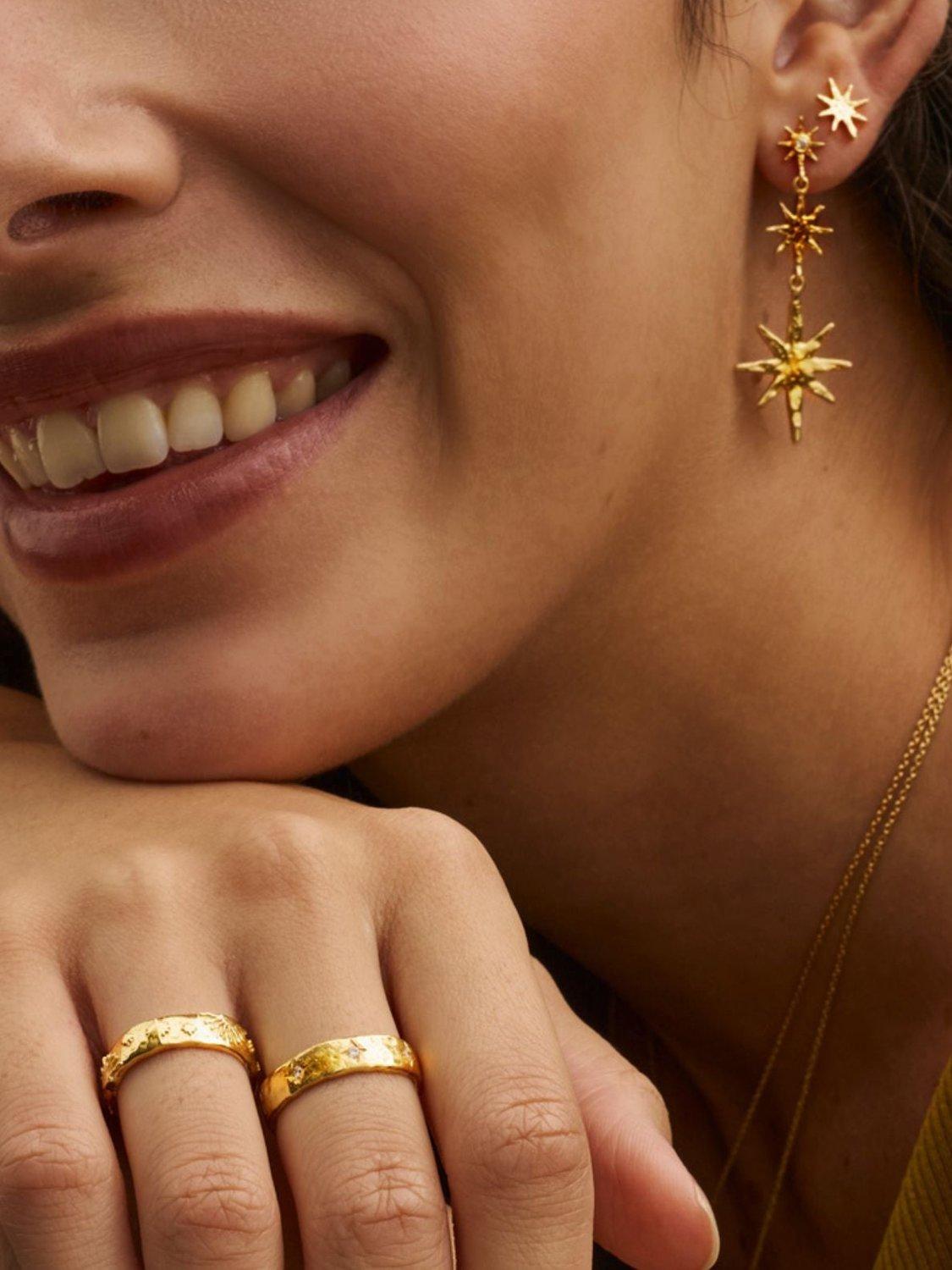 Product image 3 of 5, which shows Ottoman Hands Triple Star Drop Earrings, Gold