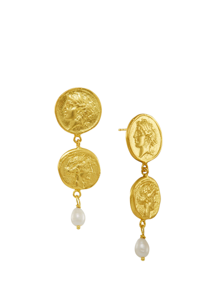 Ottoman Hands Odella Pearl Drop Stud Earrings, Gold, Gold