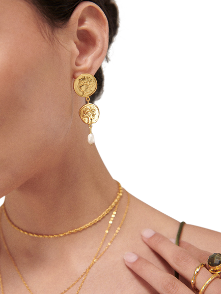 Ottoman Hands Odella Pearl Drop Stud Earrings, Gold - view 2, Gold