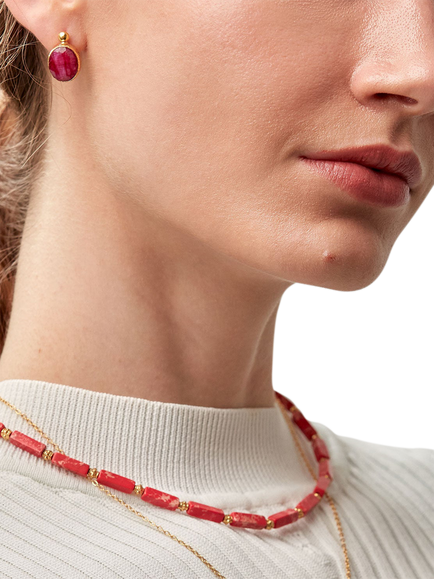 Ottoman Hands Siena Ruby Earrings, Gold - view 2, Gold