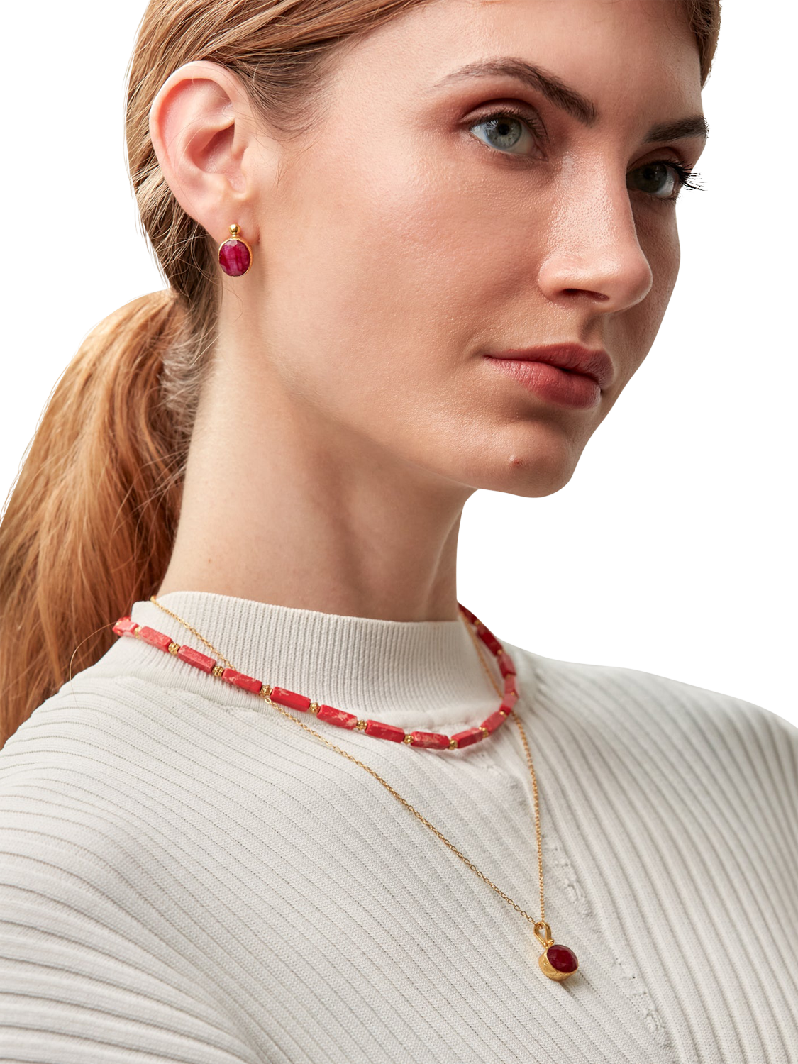 Product image 3 of 5, which shows Ottoman Hands Siena Ruby Earrings, Gold