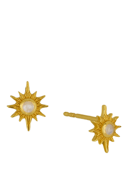 Ottoman Hands Moonstone Star Stud Earrings, Gold, Gold